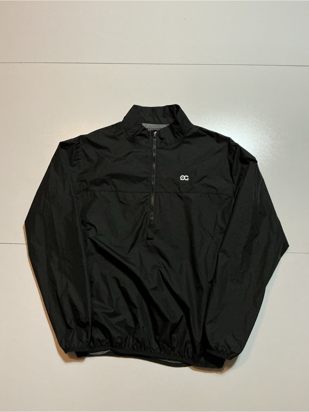 Quiet Golf QG Logo Lightweight Black Nylon Windbreaker 1/4 Zip Pullover Jacket